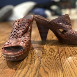 Frye Leather Wooden Slip On Heels